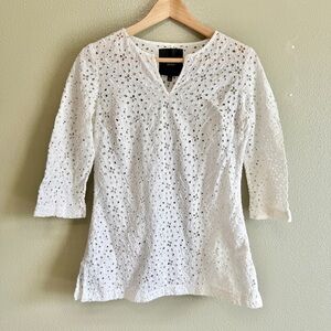 Talbots Women’s Eyelet Solid White Cotton Shirt- Size 4